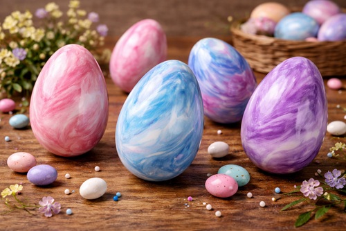 Ovos de Páscoa com a casca no efeito marmorizado