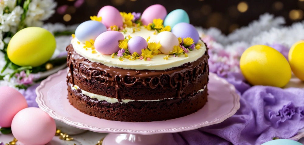 Bolo de chocolate decorado para a Páscoa