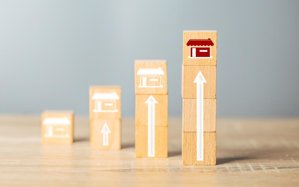 Blocos de madeira representando o conceito de franquia