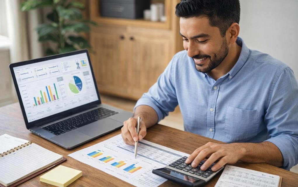 Empreendedor criando e analisando plano financeiro pessoal