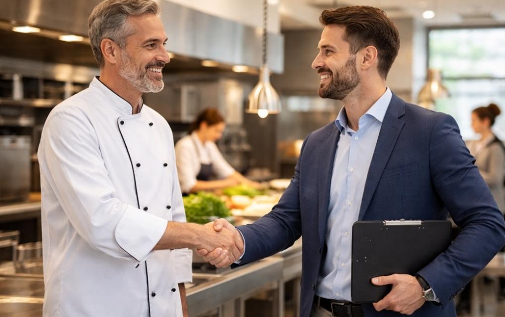 Empreendedor que decidiu terceirizar apertando mãos com terceirizado
