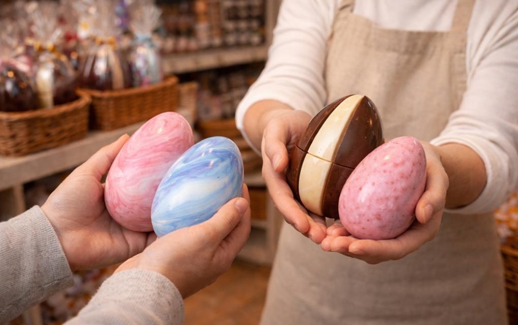 Pessoa vendendo ovos de Páscoa