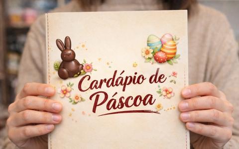 Cliente segurando cardápio de Páscoa