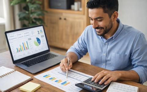 Empreendedor criando e analisando plano financeiro pessoal
